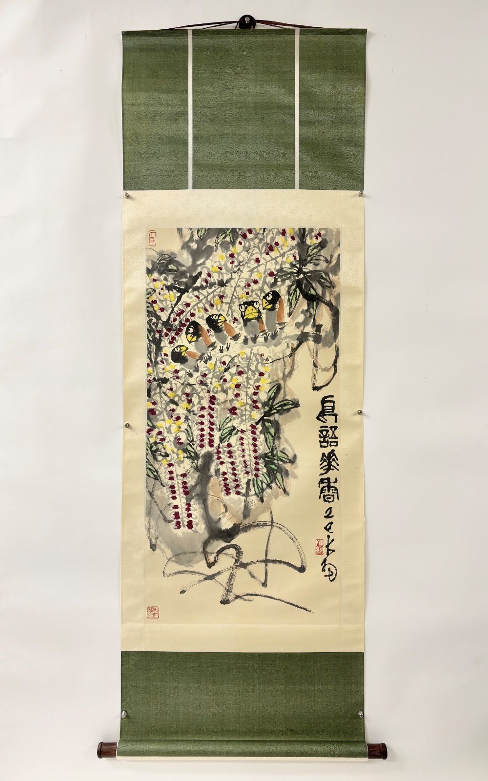 掛軸 M.141 陳大羽 花鳥図 落款印あり ＃茶掛＃古美術 #骨董品 #まとめ