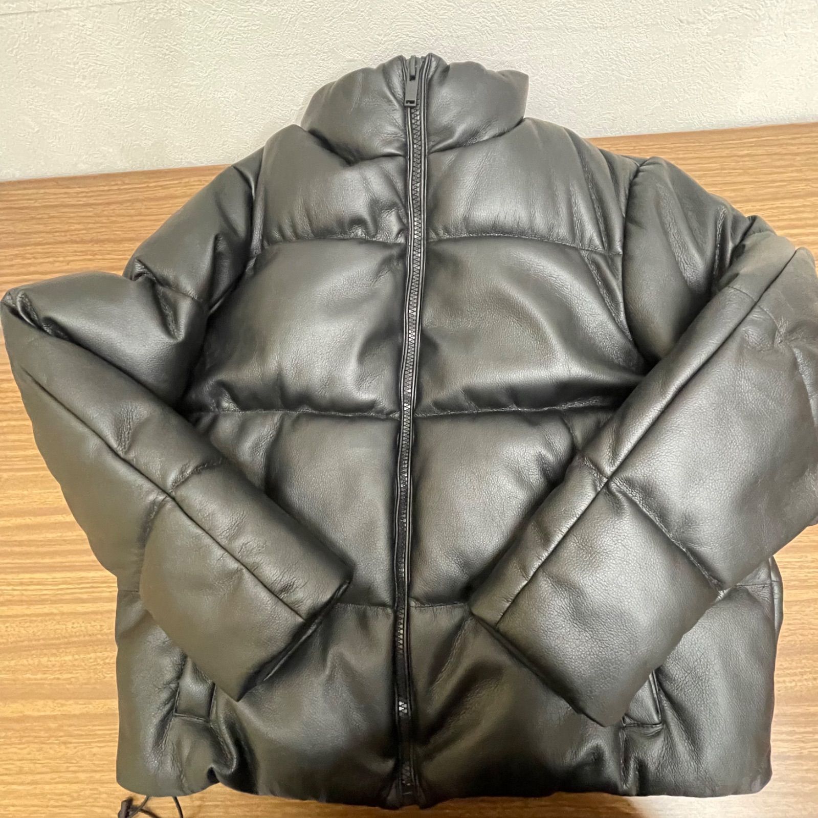 b)ZARA ザラ フェイクレザー パフジャケット パデットブルゾン XL