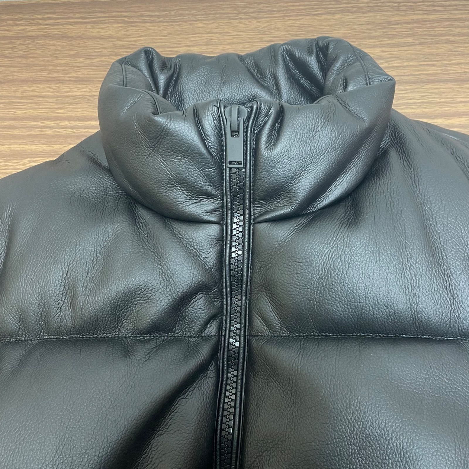 b)ZARA ザラ フェイクレザー パフジャケット パデットブルゾン XL 