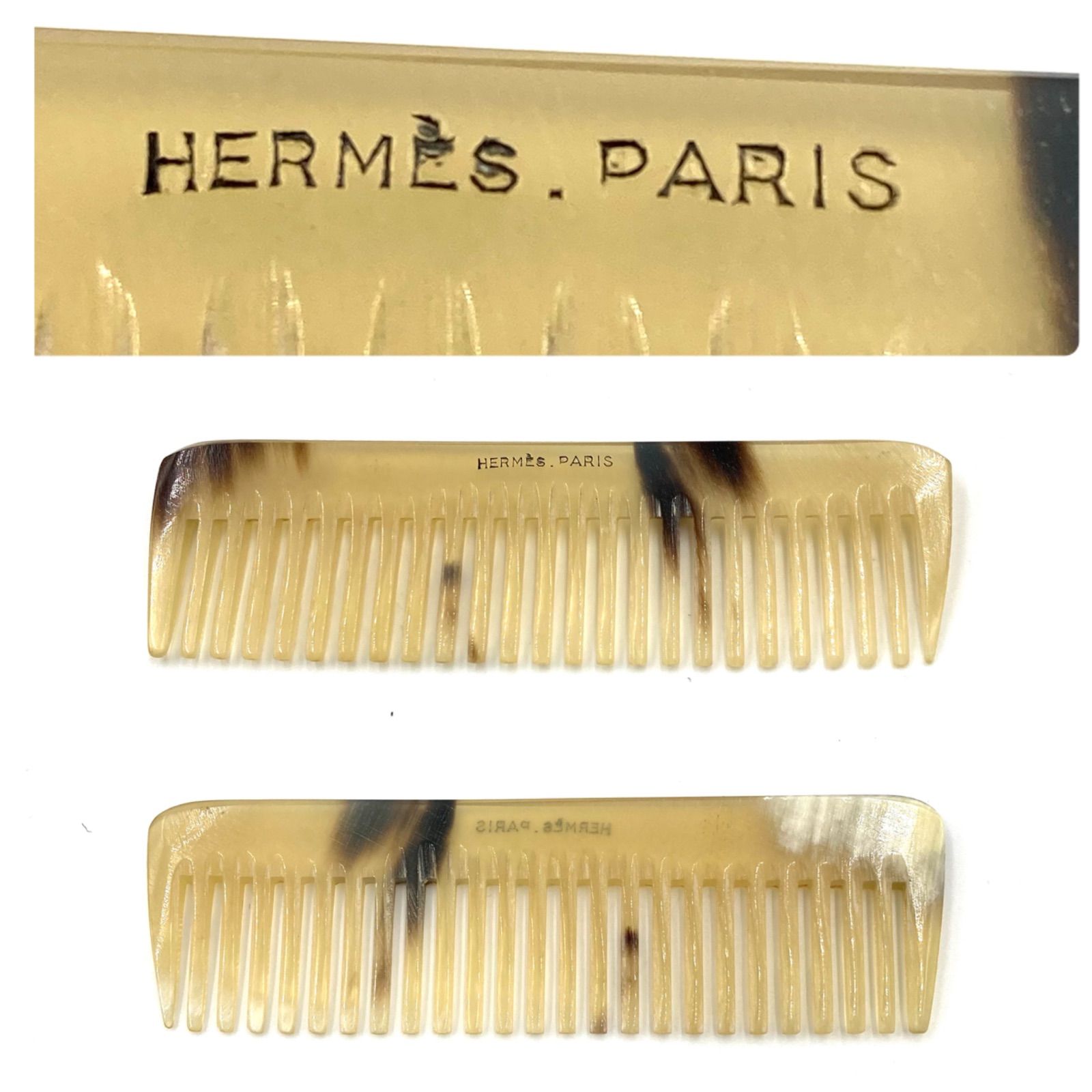 □極美品□HERMES エルメス バッファローホーン ヘアコーム 櫛 レザー 