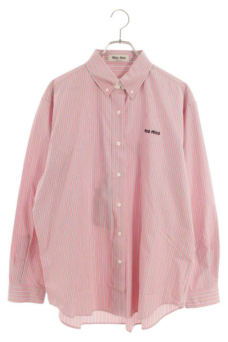 ミュウミュウ 26SS MK2007 ストライプポプリン長袖シャツ レディース