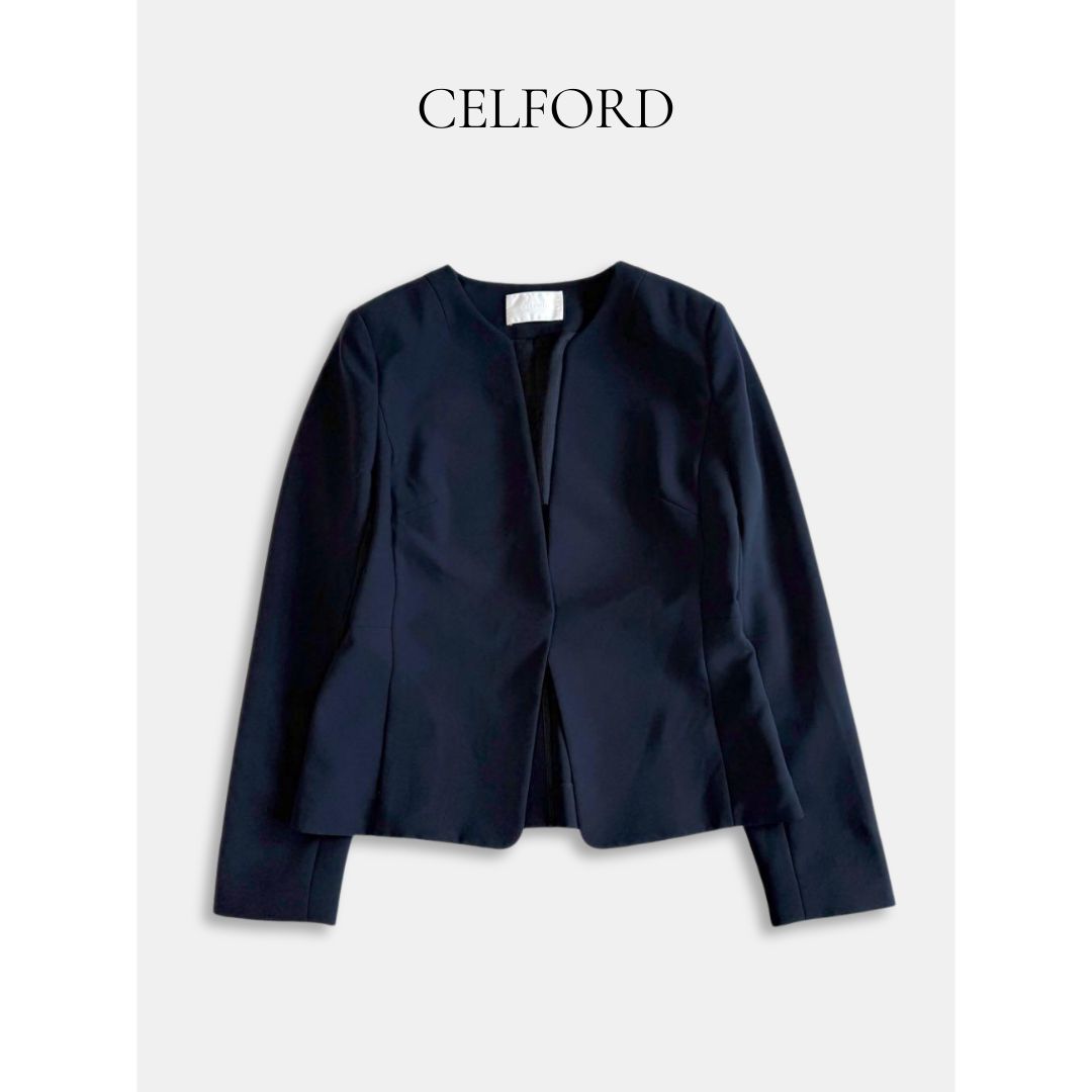【新品・タグ付き】CELFORD ノーカラー ジャケット ネイビー 38 CELFORD セルフォード ノーカラージャケット ネイビー系 サイズ38