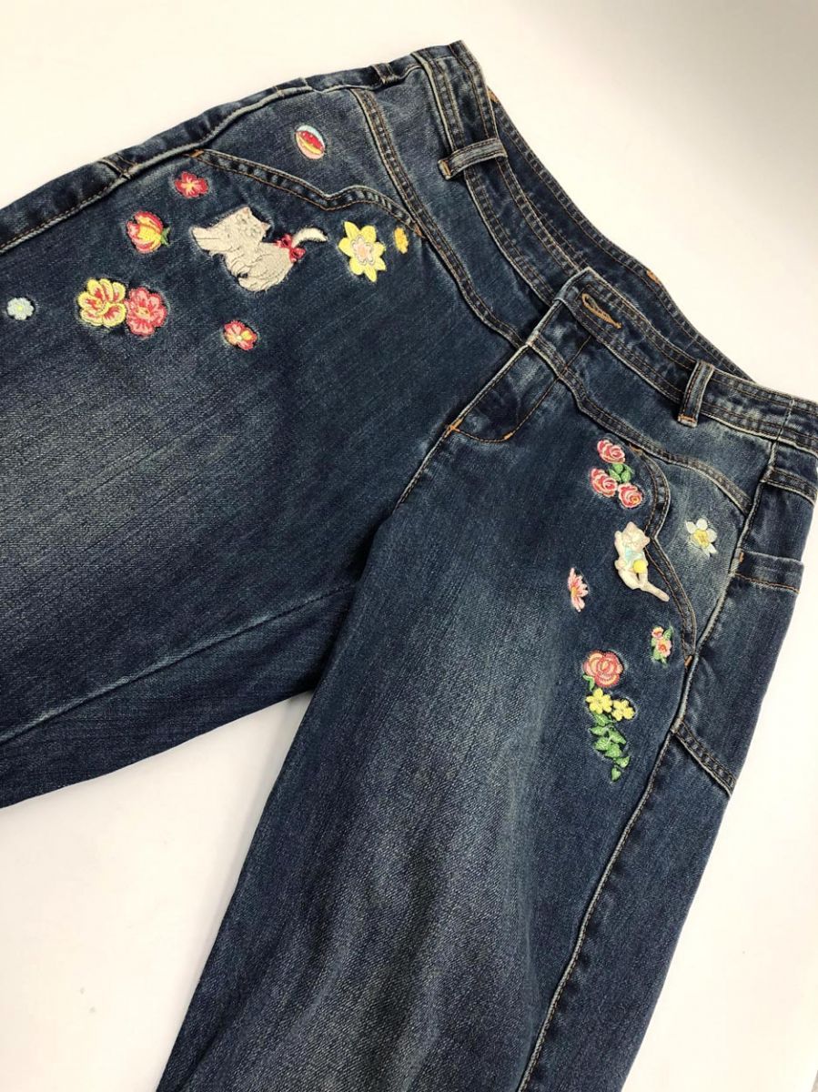 franche lippee フランシュリッペ 9145160 刺繍 ネコ お花 デニム