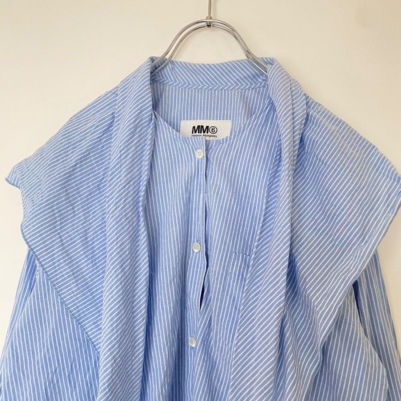 MM6 Maison Margiela 長袖ブラウス ストライプ ブルー セーラーカラー