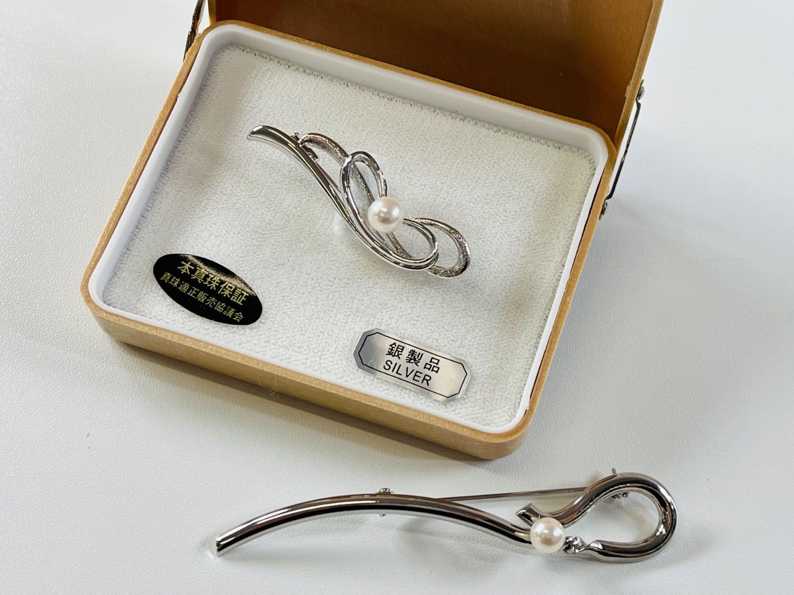 ☆美品 本真珠 ブローチ 2点セット シルバー SILVER 刻印 パール 銀製