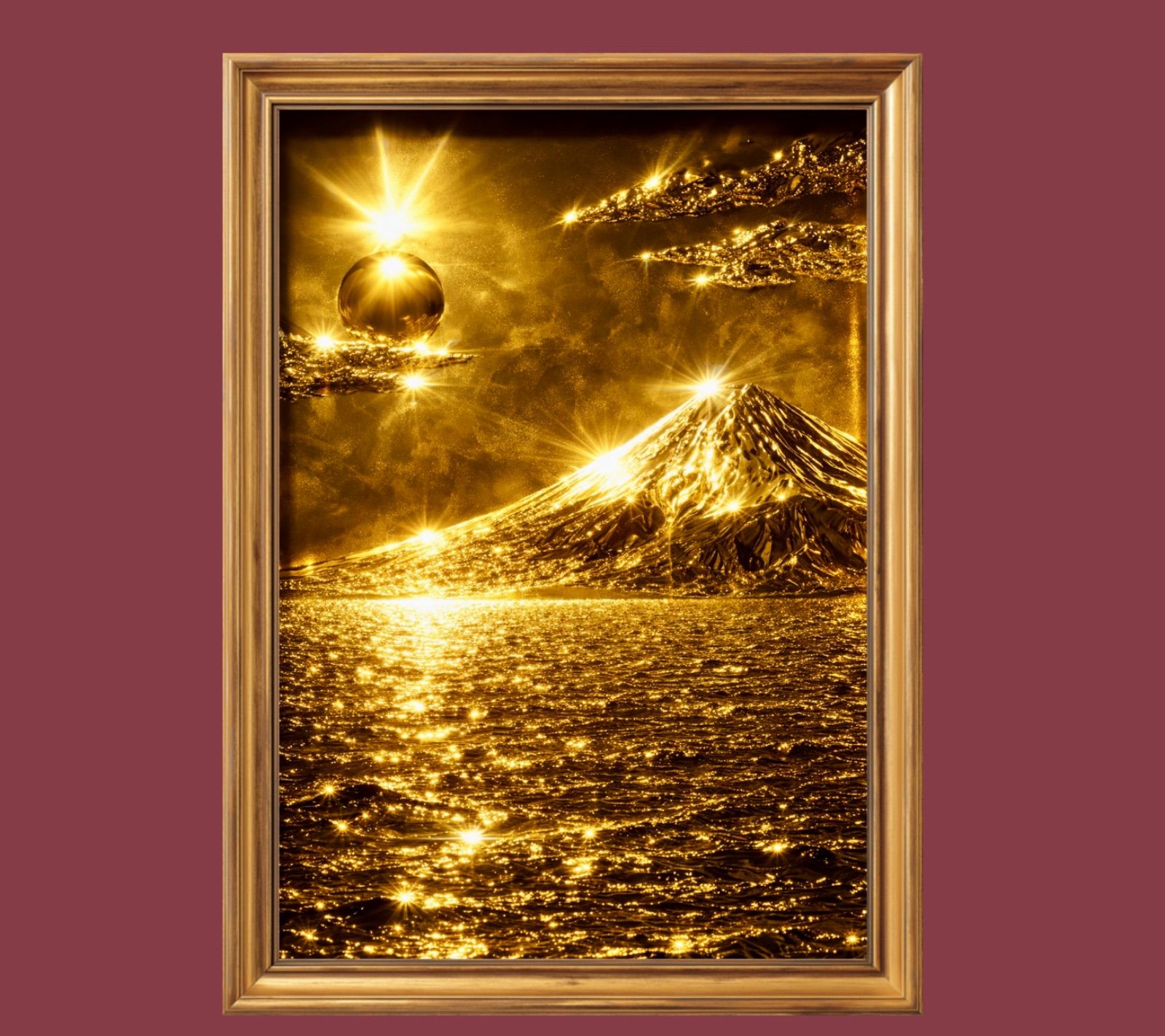 黄金の朝日と輝きの富士山 額縁付き開運グラフィックアート - メルカリ