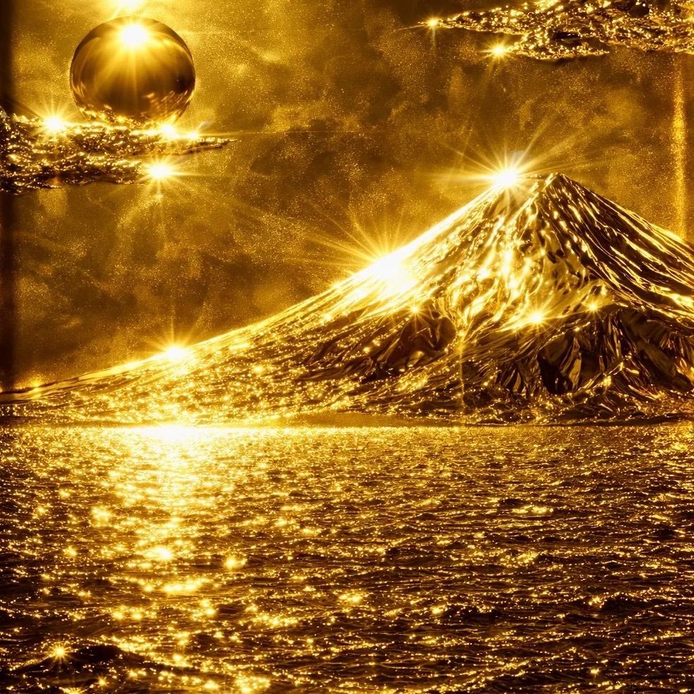 黄金の朝日と輝きの富士山 額縁付き開運グラフィックアート - メルカリ
