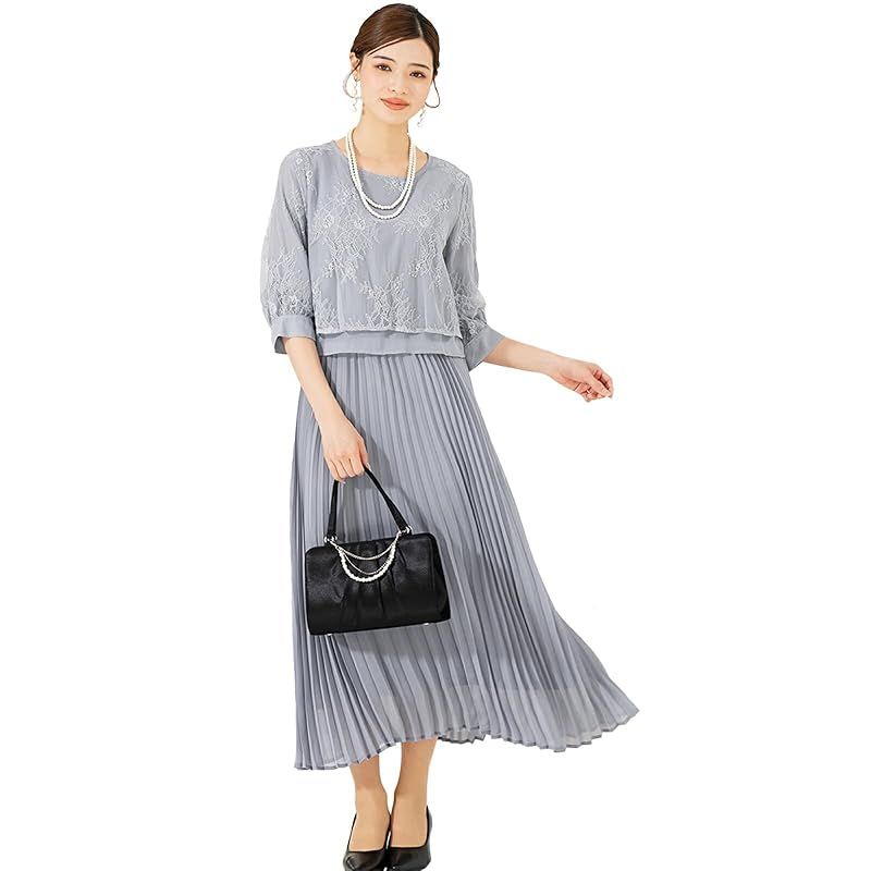 [アッドルージュ] パーティー ドレス レディース 結婚式 洗える フォーマル セレモニー 大きいサイズ ロング 披露宴 二次会 【t9046】 ロング丈 スカイグレー Lサイズ 0