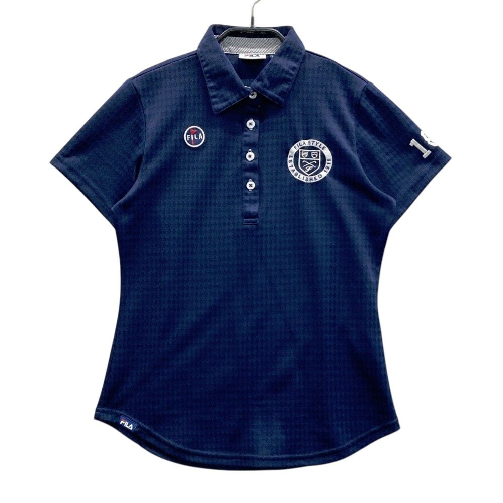 サイズ：M FILA GOLF フィラゴルフ 半袖ポロシャツ 総柄 ネイビー系