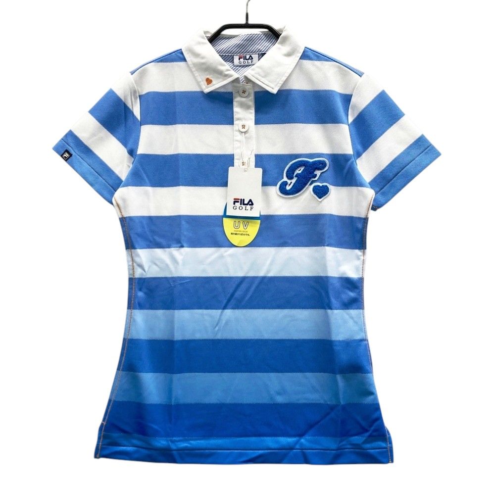 サイズ：M FILA GOLF フィラゴルフ 半袖ポロシャツ ボーダー柄 ブルー