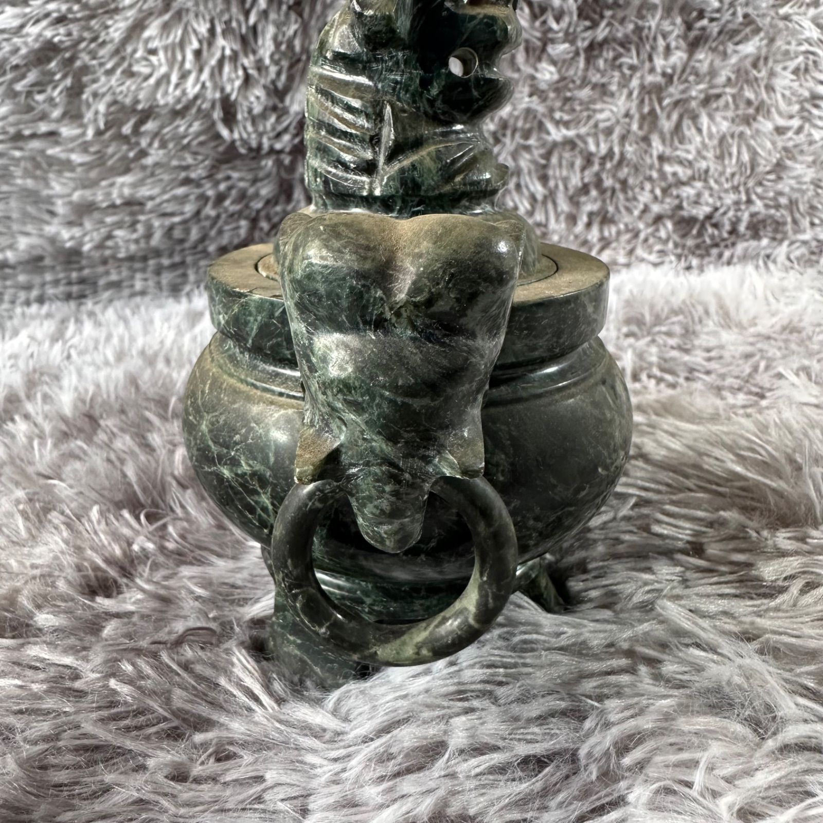 蛇紋石 香炉 獅子摘み 蓋付き 彫刻 仏具 天然石 YS26B-149 - メルカリ