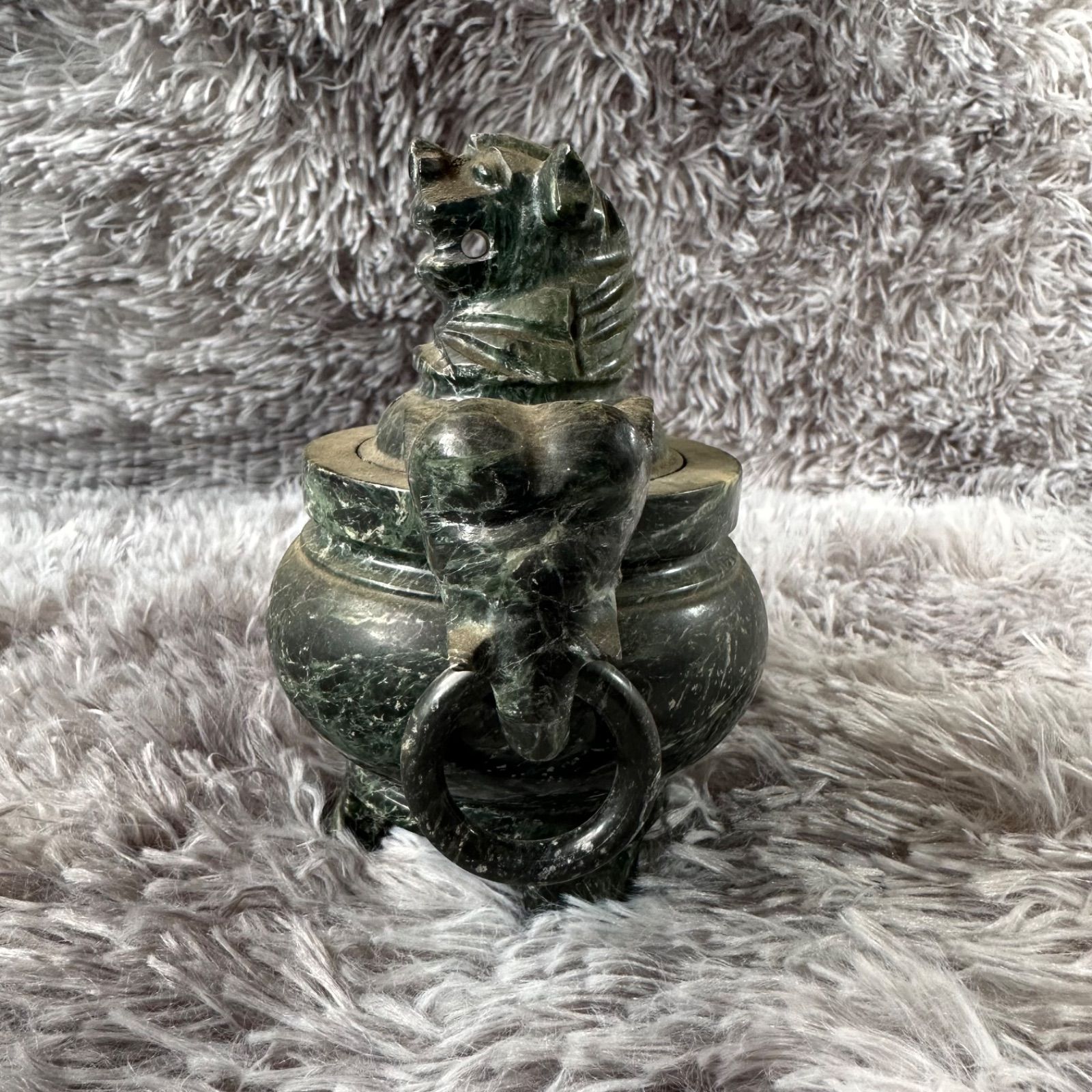 蛇紋石 香炉 獅子摘み 蓋付き 彫刻 仏具 天然石 YS26B-149 - メルカリ