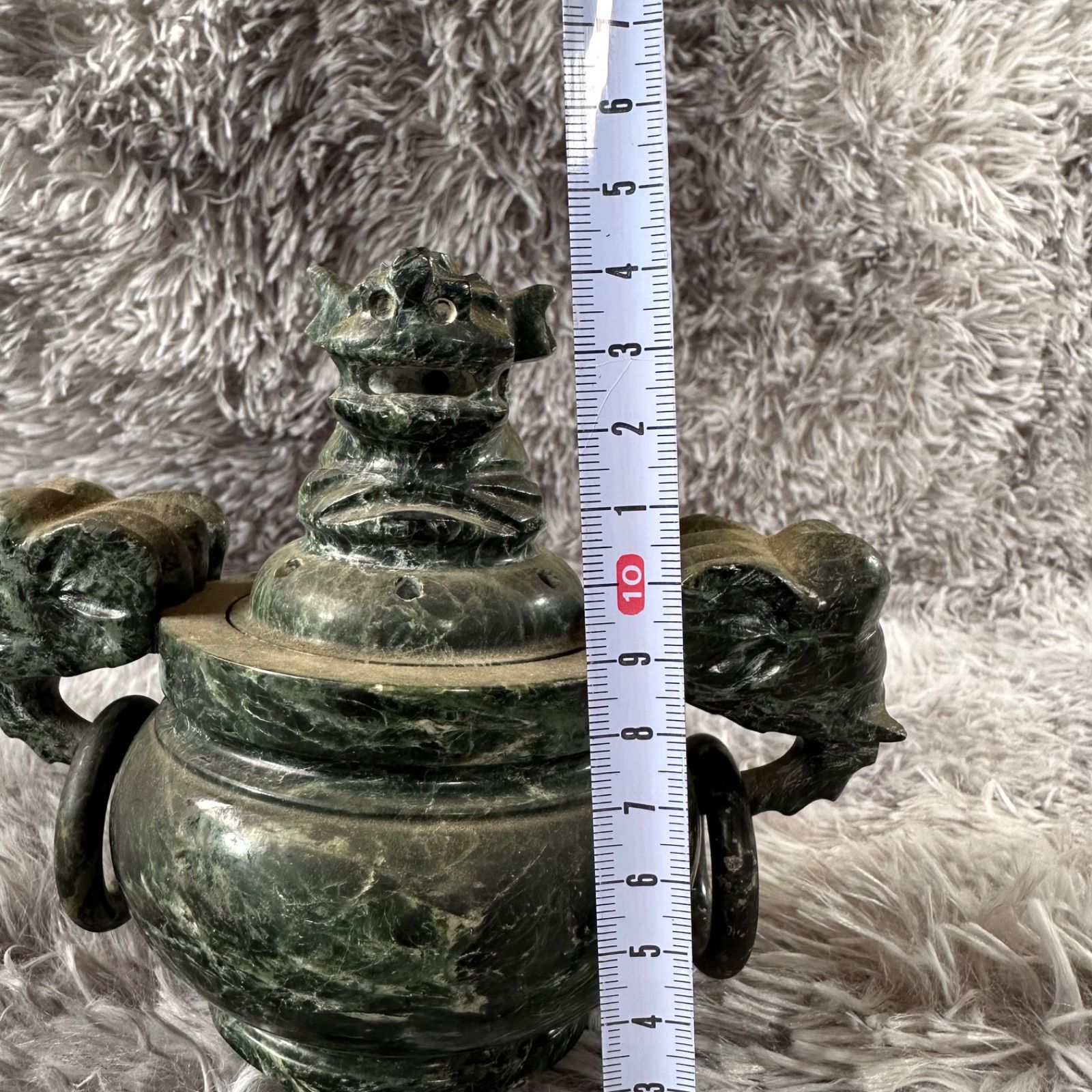 蛇紋石 香炉 獅子摘み 蓋付き 彫刻 仏具 天然石 YS26B-149 - メルカリ