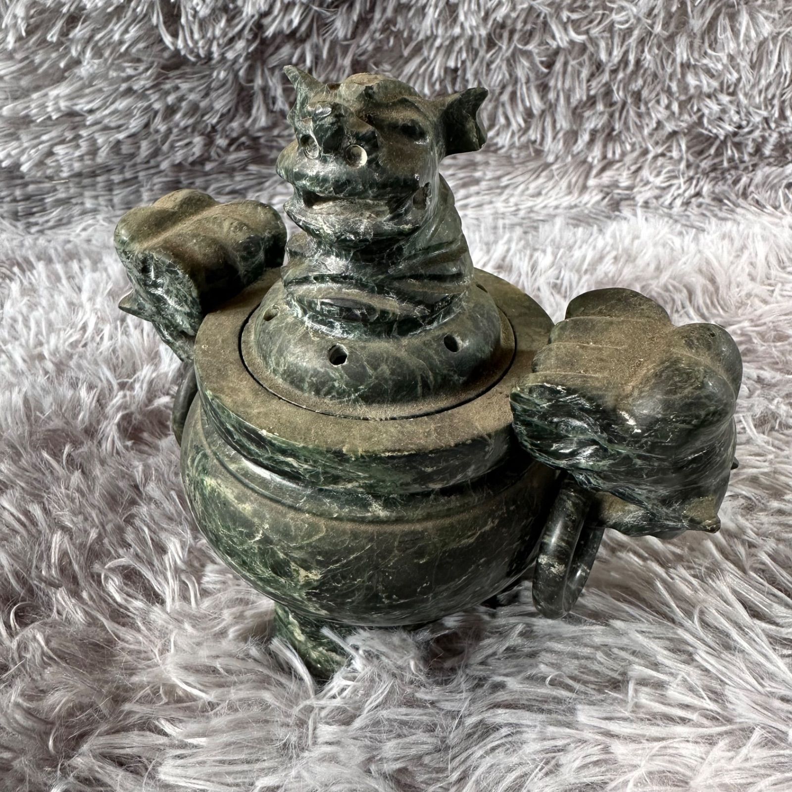 蛇紋石 香炉 獅子摘み 蓋付き 彫刻 仏具 天然石 YS26B-149 - メルカリ