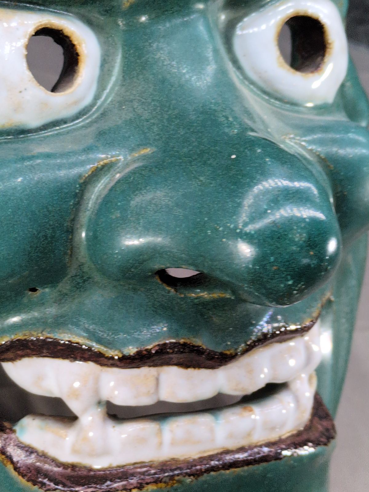 陶器 鬼面 壁掛けお面 緑釉 魔除け 民芸 郷土面 壁飾り A710 - メルカリ