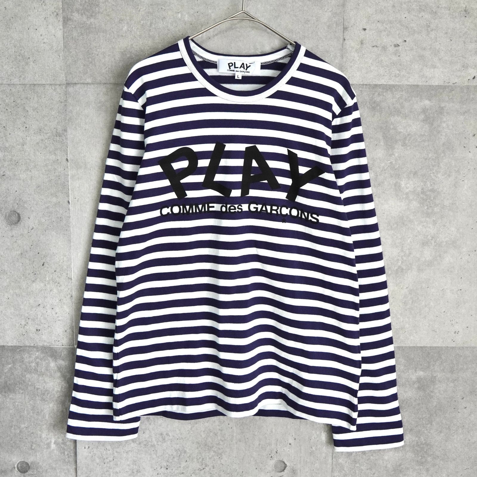 コムデギャルソン　ボーダー　ネイビー×白　AD2015 M プレイ コムデギャルソンPLAY COMME des GARCONS ロゴプリントボーダー