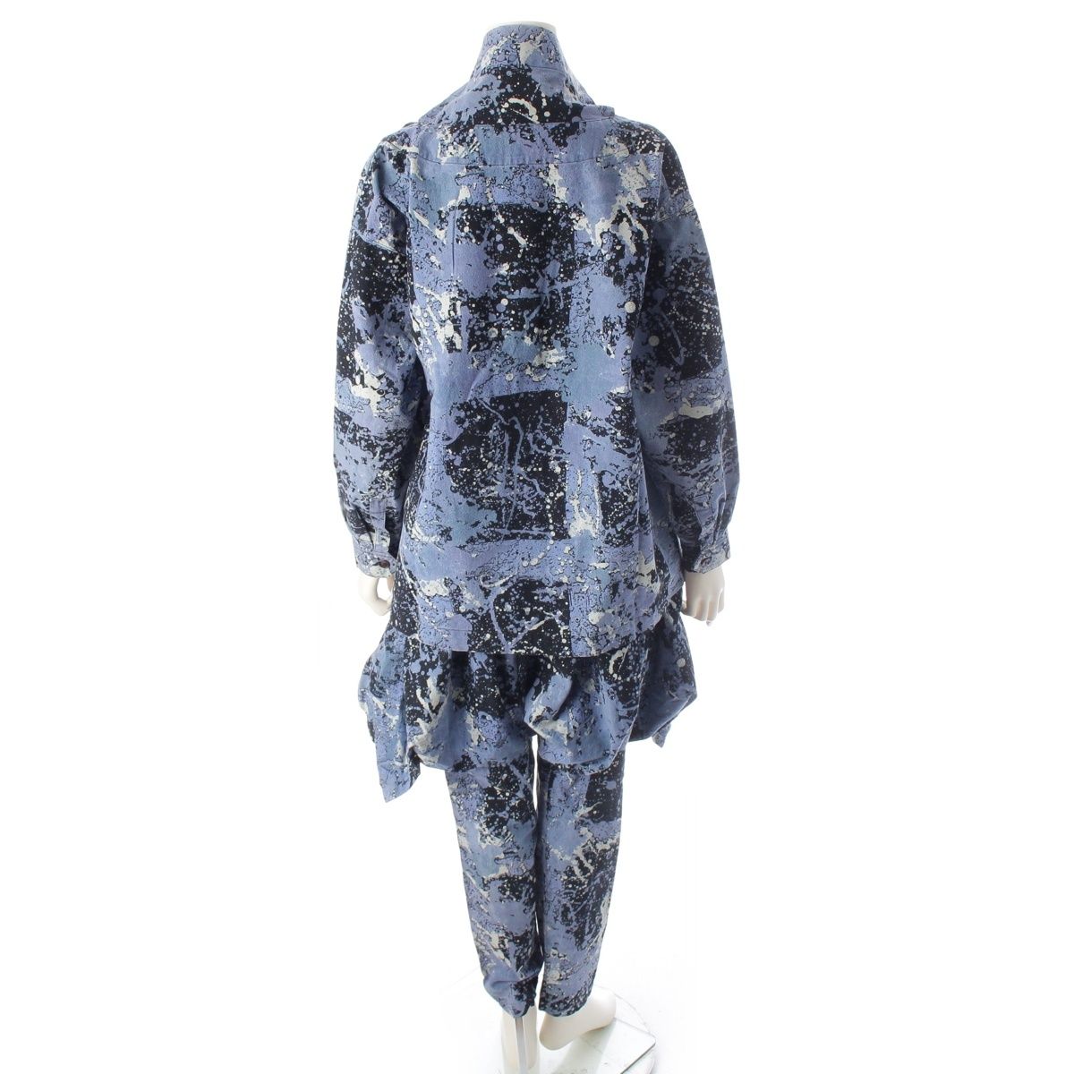 イッセイミヤケ 80s 1983年 筆タグ 総柄 スパッタリング 変形襟 シャツ