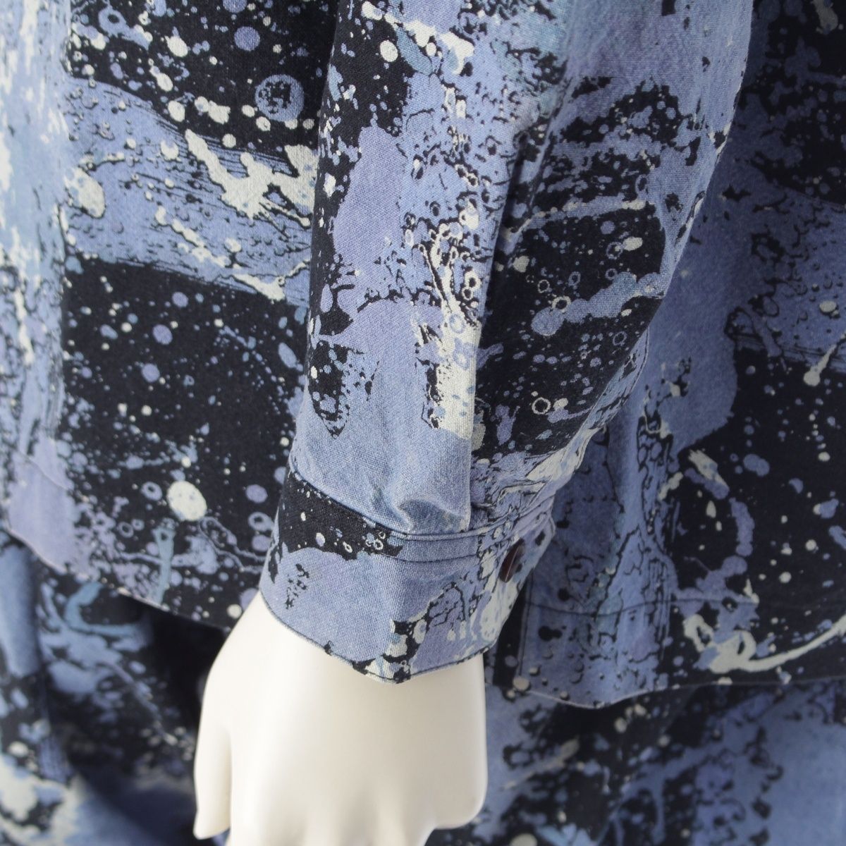 イッセイミヤケ 80s 1983年 筆タグ 総柄 スパッタリング 変形襟 シャツ