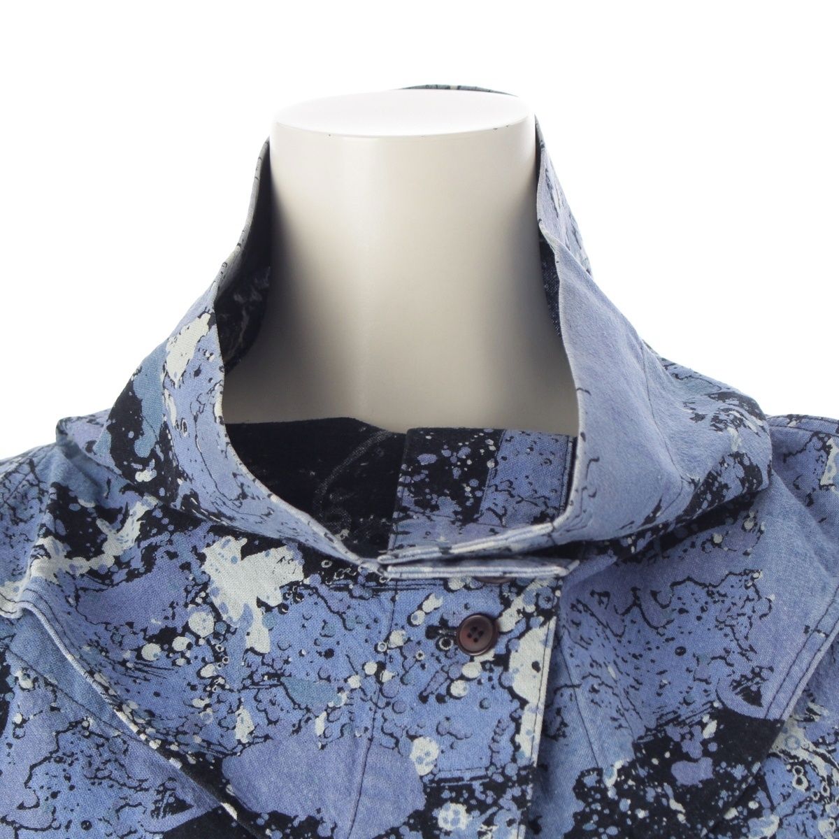 イッセイミヤケ 80s 1983年 筆タグ 総柄 スパッタリング 変形襟 シャツ
