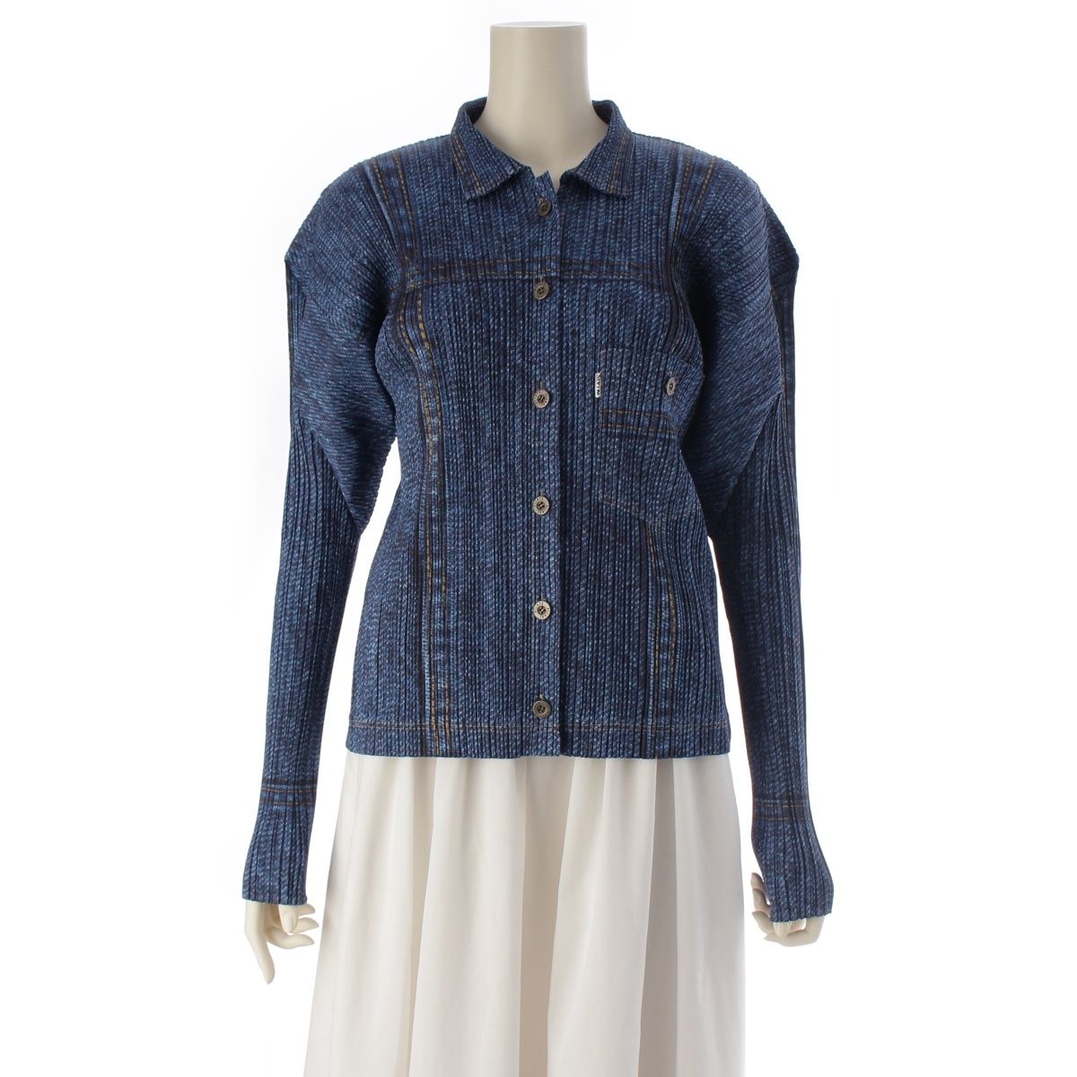 プリーツプリーズ イッセイミヤケ デニム転写 メタルボタン 半袖