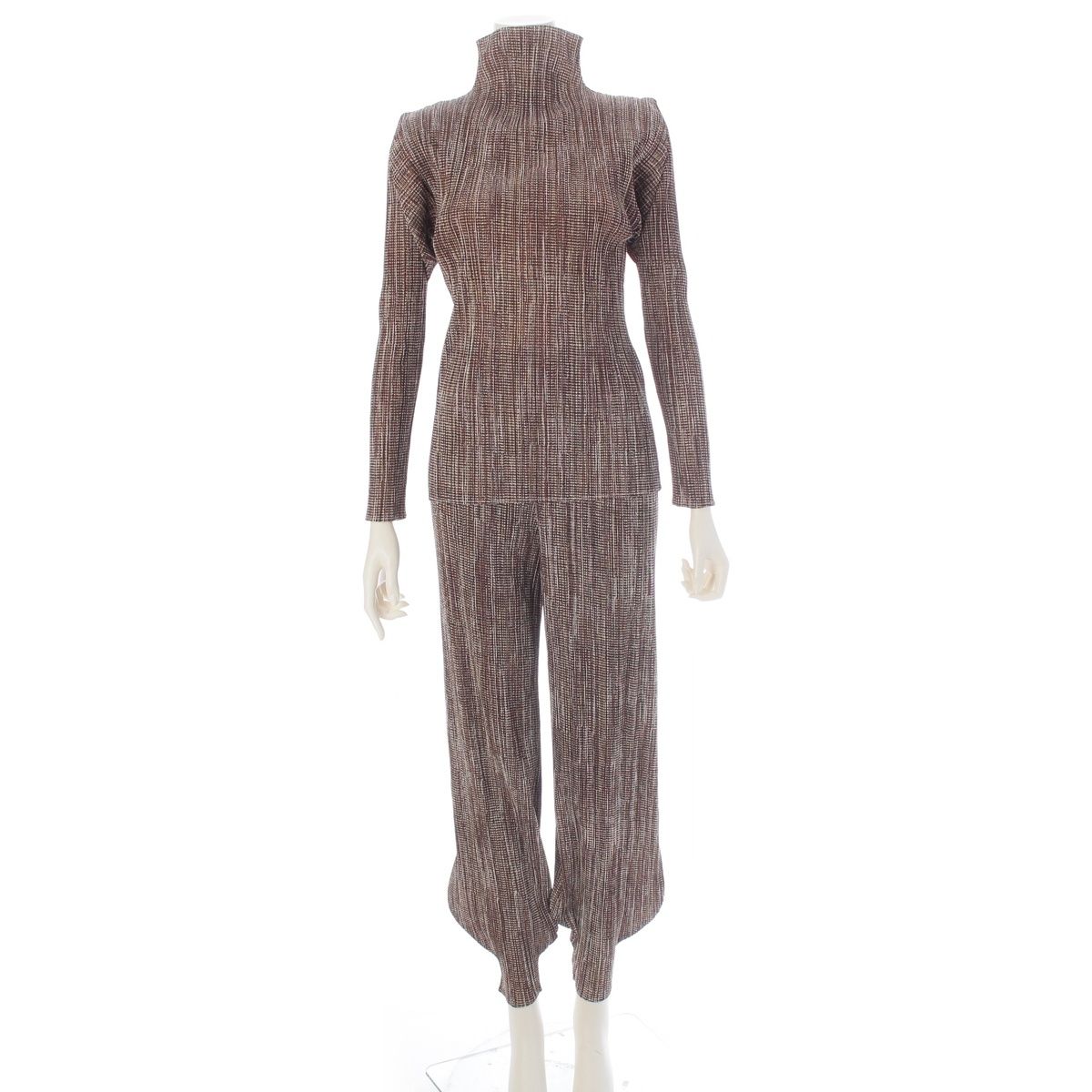 プリーツプリーズ イッセイミヤケ チェック ボトルネック カットソー