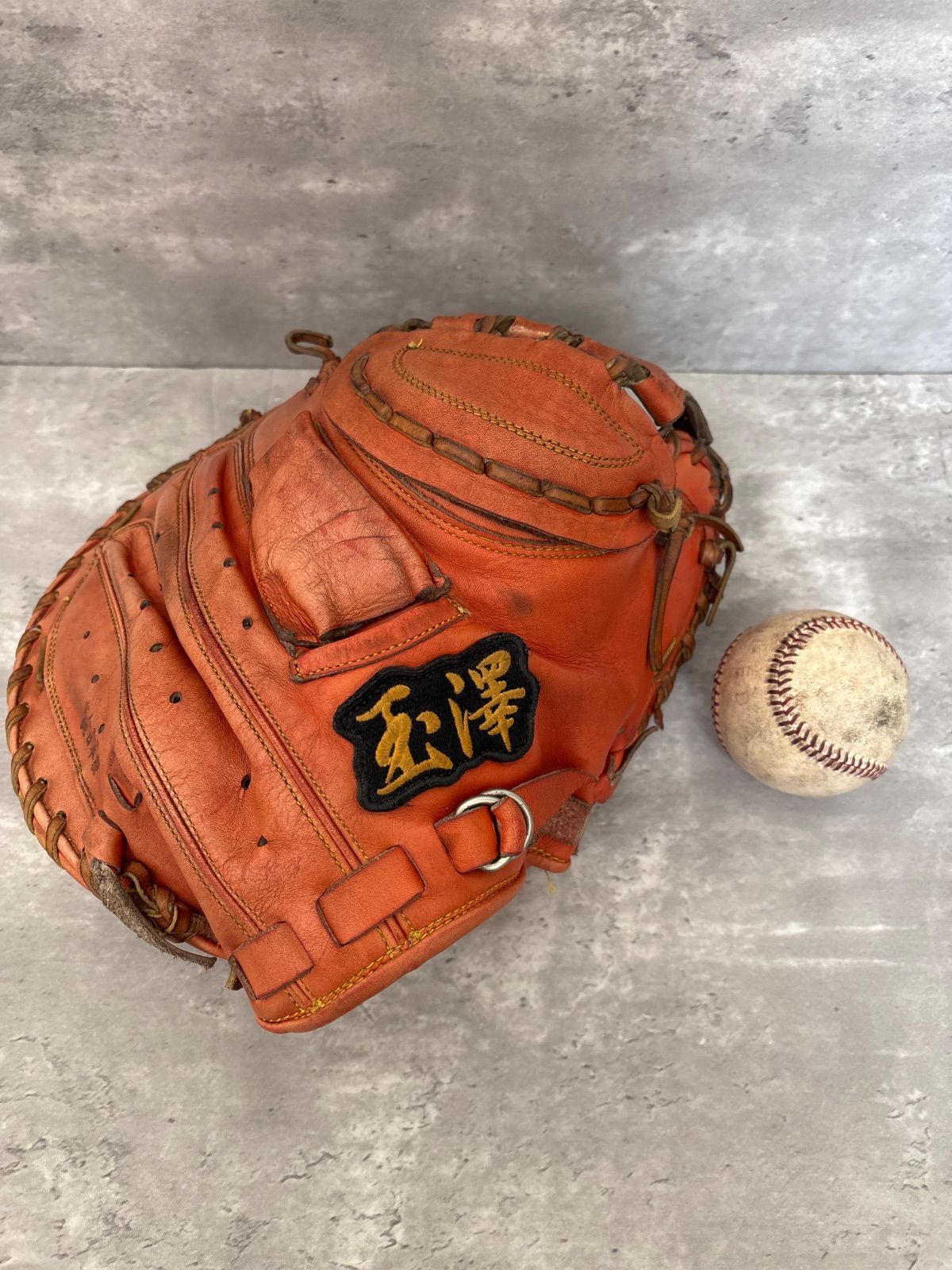 状態(C)-普通】玉澤 TAMAZAWA 硬式 キャッチャーミット ☆型作り硬式