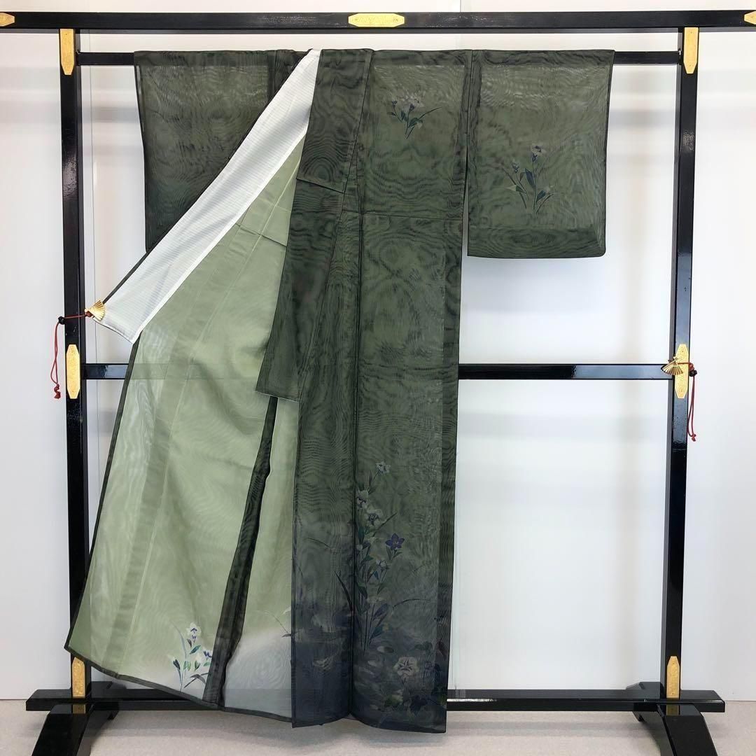 紗合せ 付下げ 上品な花模様 竜胆 朝顔 金彩 鈍色 K-3681 - メルカリ