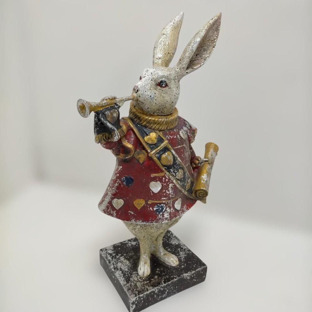 アンティーク風 うさぎ兵隊オブジェ トランペット演奏 ラッパ 楽隊