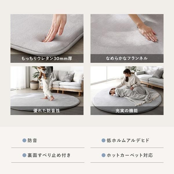 もっちり 防音 ラグ 約130×190cm ライトグレー ウレタン フランネル