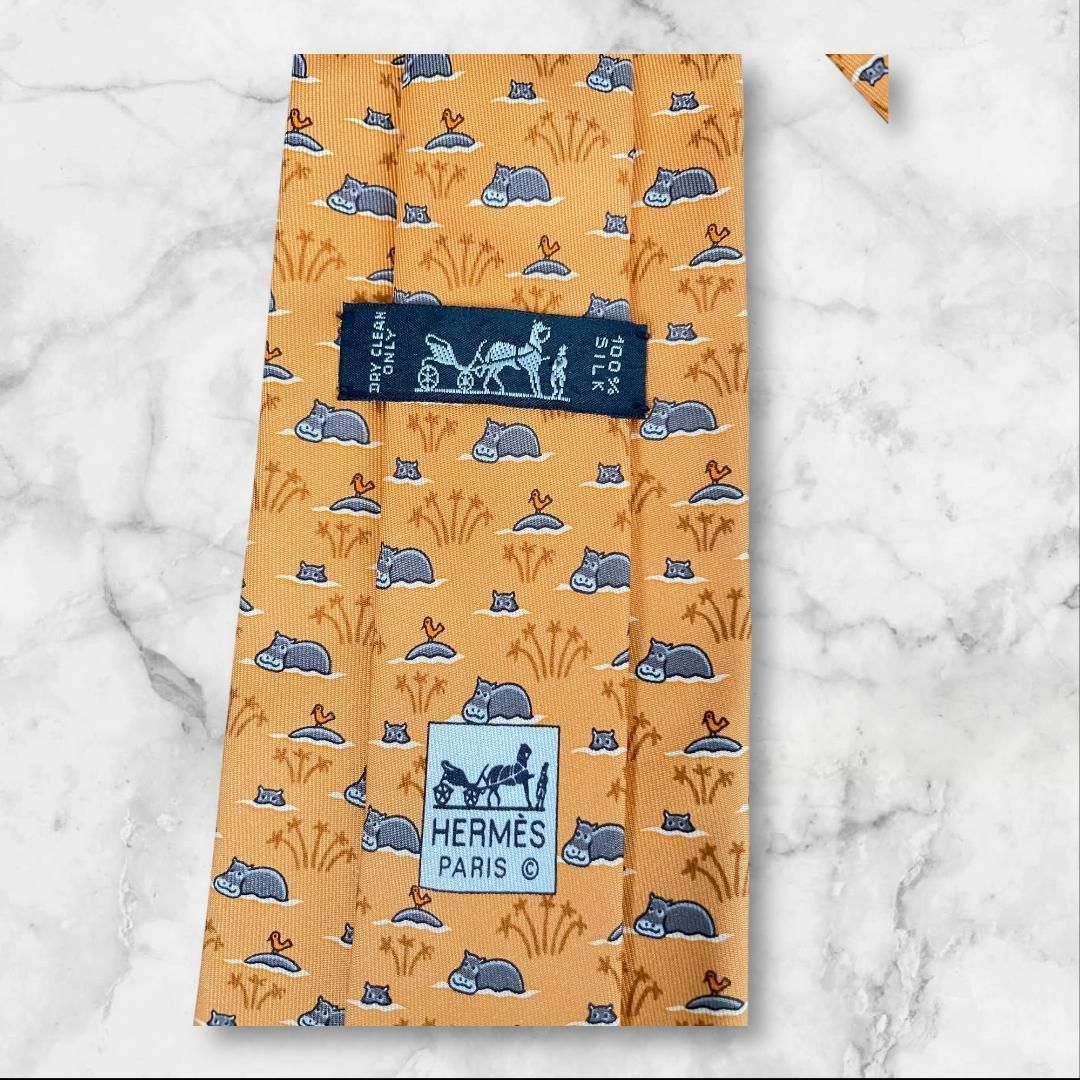 エルメス ネクタイ オレンジ 総柄 シルク100% - メルカリ