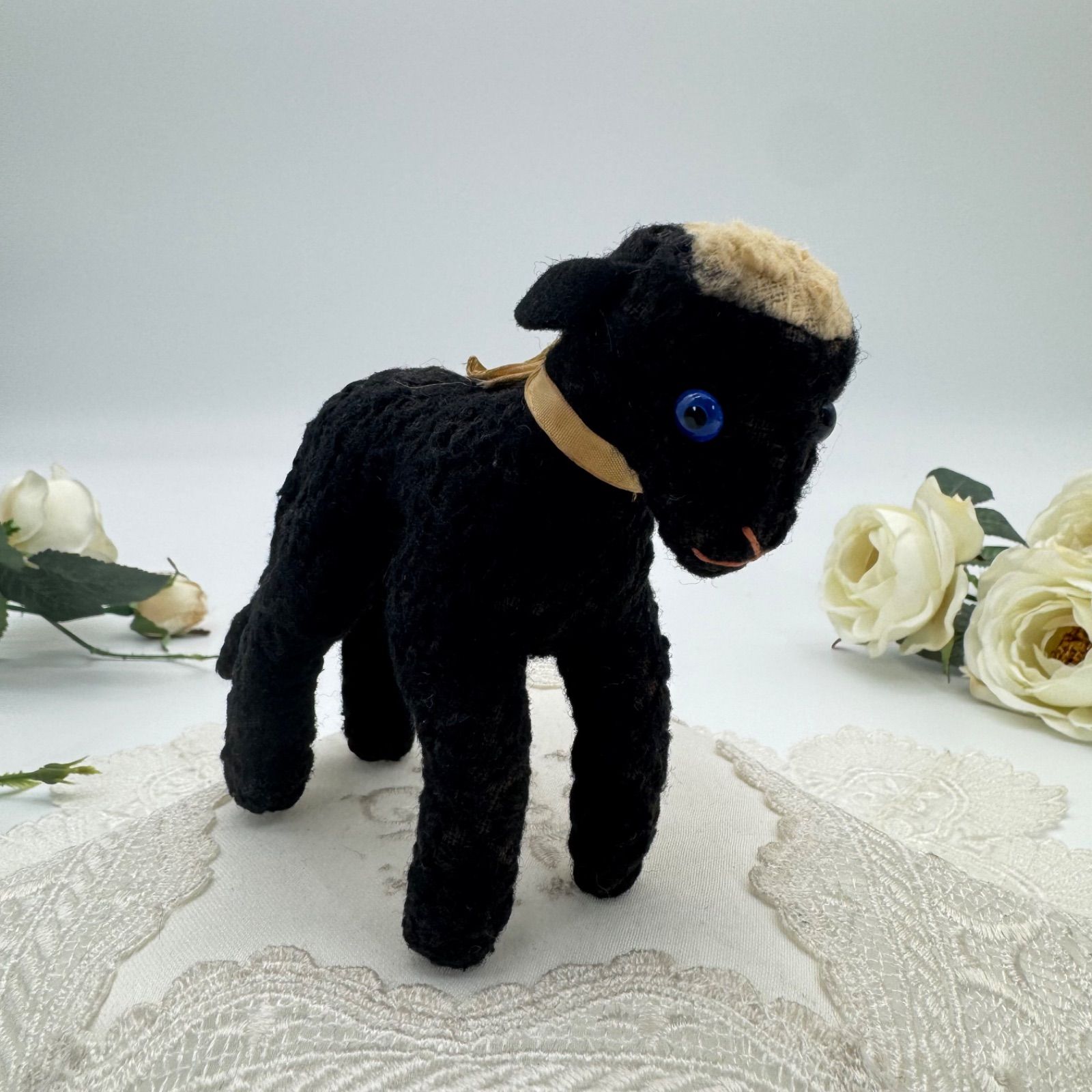 ヴィンテージ シュタイフ ペルシャラムのSwaple 黒羊 Steiff ドイツ 送料無料☆シュタイフ☆Swapl Persian Lamb 10cm☆(最小サイズ・初期