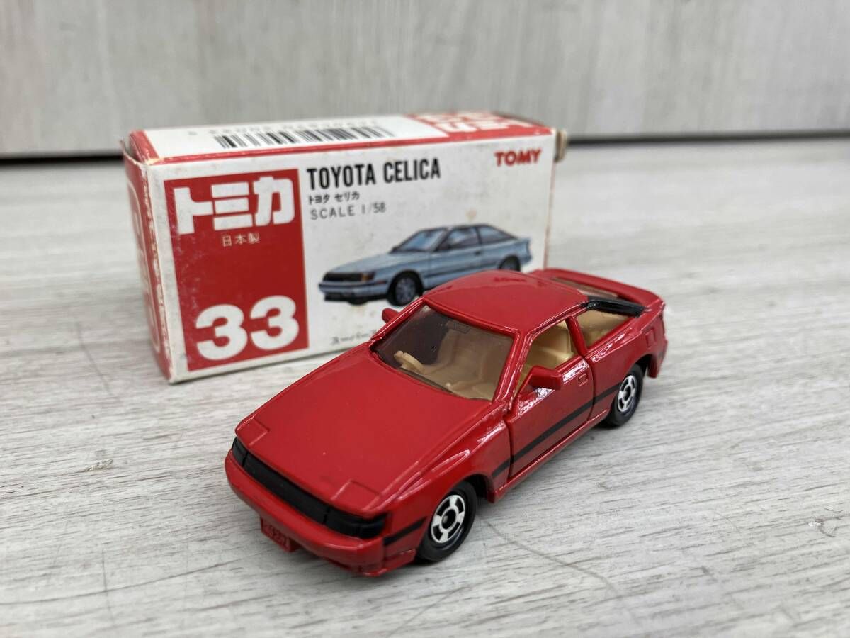 トミカ No.33 トヨタ セリカ 赤×黒サイドライン 茶シｰト クリア窓 2F