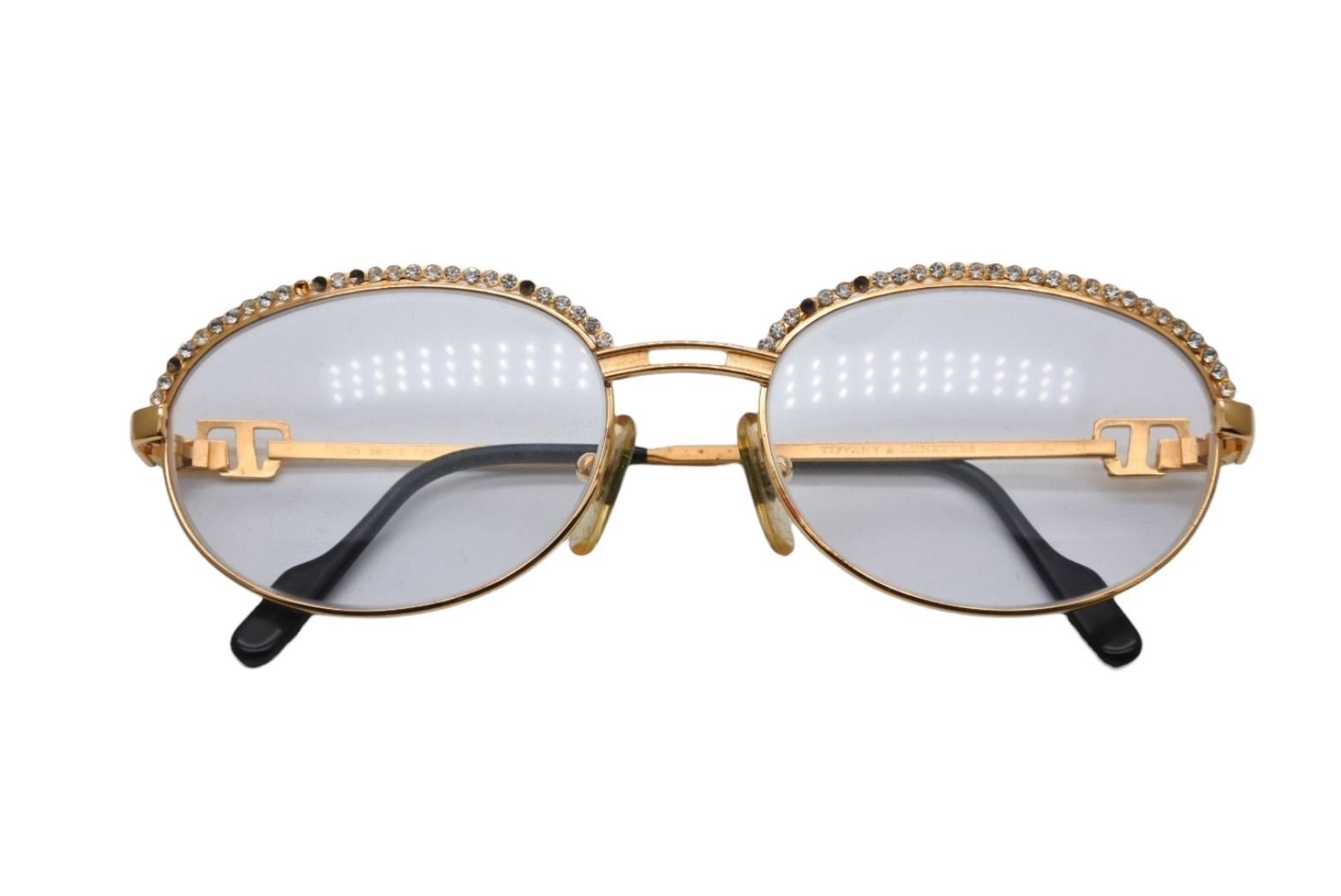 TIFFANY ティファニー ヴィンテージ メガネ イタリア製 23kメッキ ラインストーン ゴールド金具 サイズ56□18 135 美品 中古 4b010627 TIFFANY ティファニー ヴィンテージ メガネ イタリア製 23kメッキ