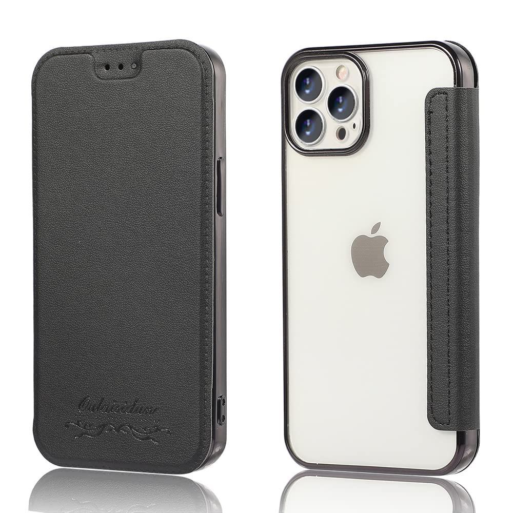 MuZiF iPhone15 Pro Max 用 ケース 手帳型 クリア 高級なPUレザー 耐