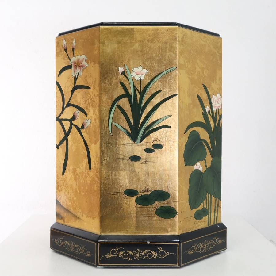 中国伝統工芸 シノワズリ 八角形チェスト 引き出し3段 高さ56cm 金箔