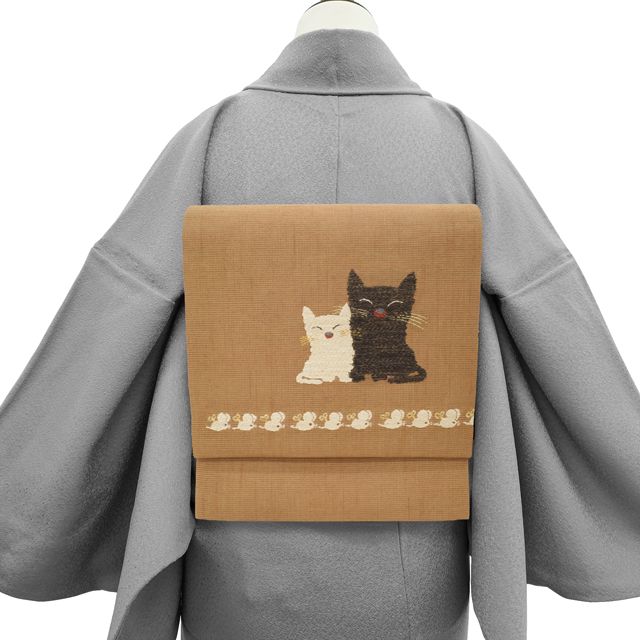 中古】 名古屋帯 夏物 リサイクル 京都 しょうざん 正絹 赤茶地