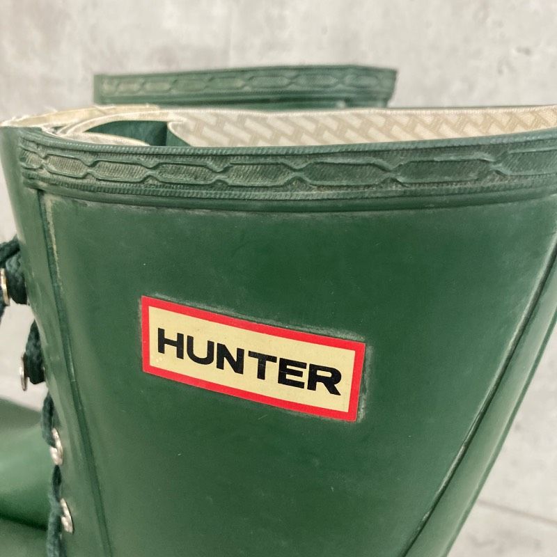 HUNTER ハンター レースアップレインブーツ グリーン ラバーブーツ