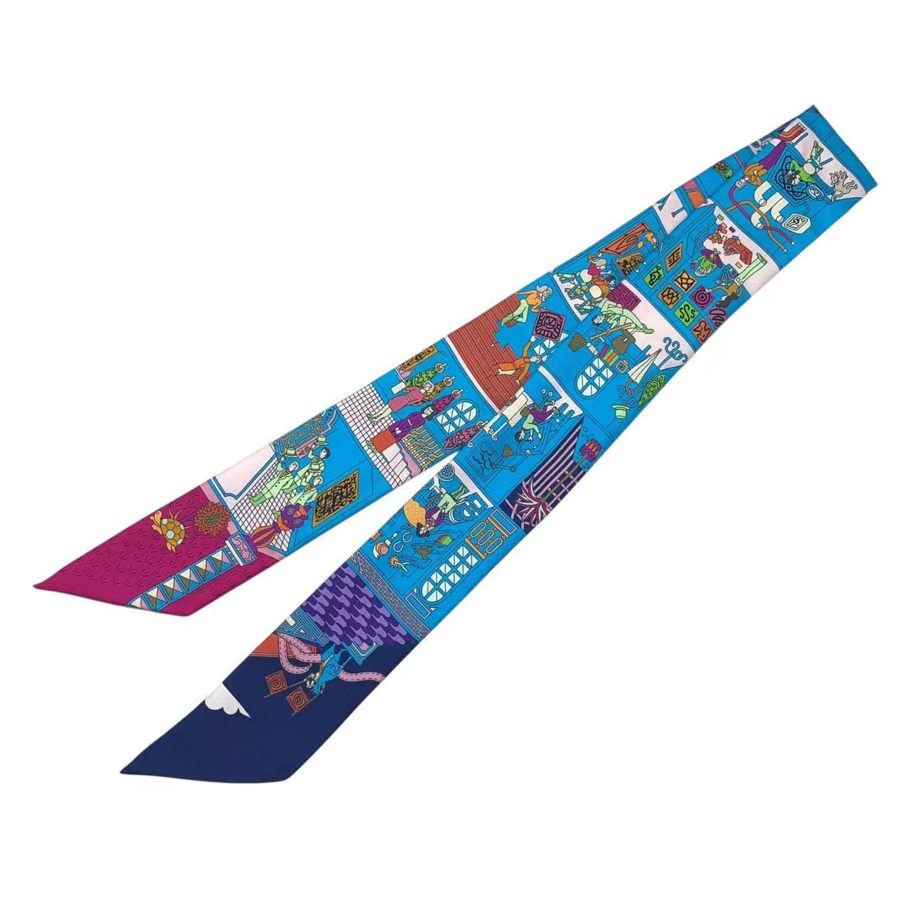 極美品 HERMES エルメス ツイリー シルク マルチカラー ブルー - メルカリ