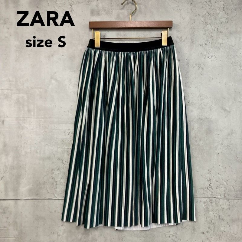 ZARA BASIC ザラ ストライプ プリーツ スカート ロング ミモレ丈