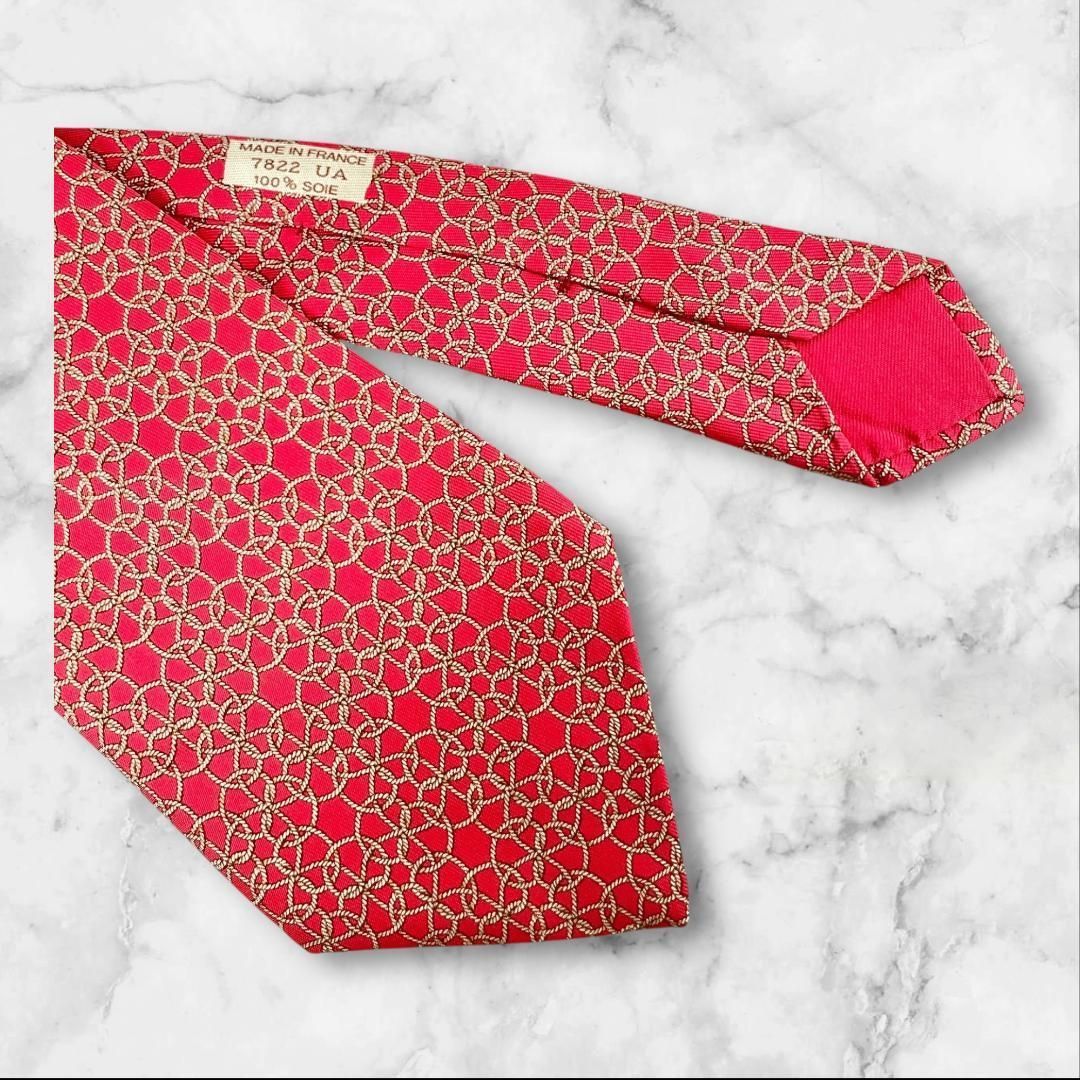 美品 エルメス ネクタイ シルク100％ レッド 総柄 フランス製 - メルカリ