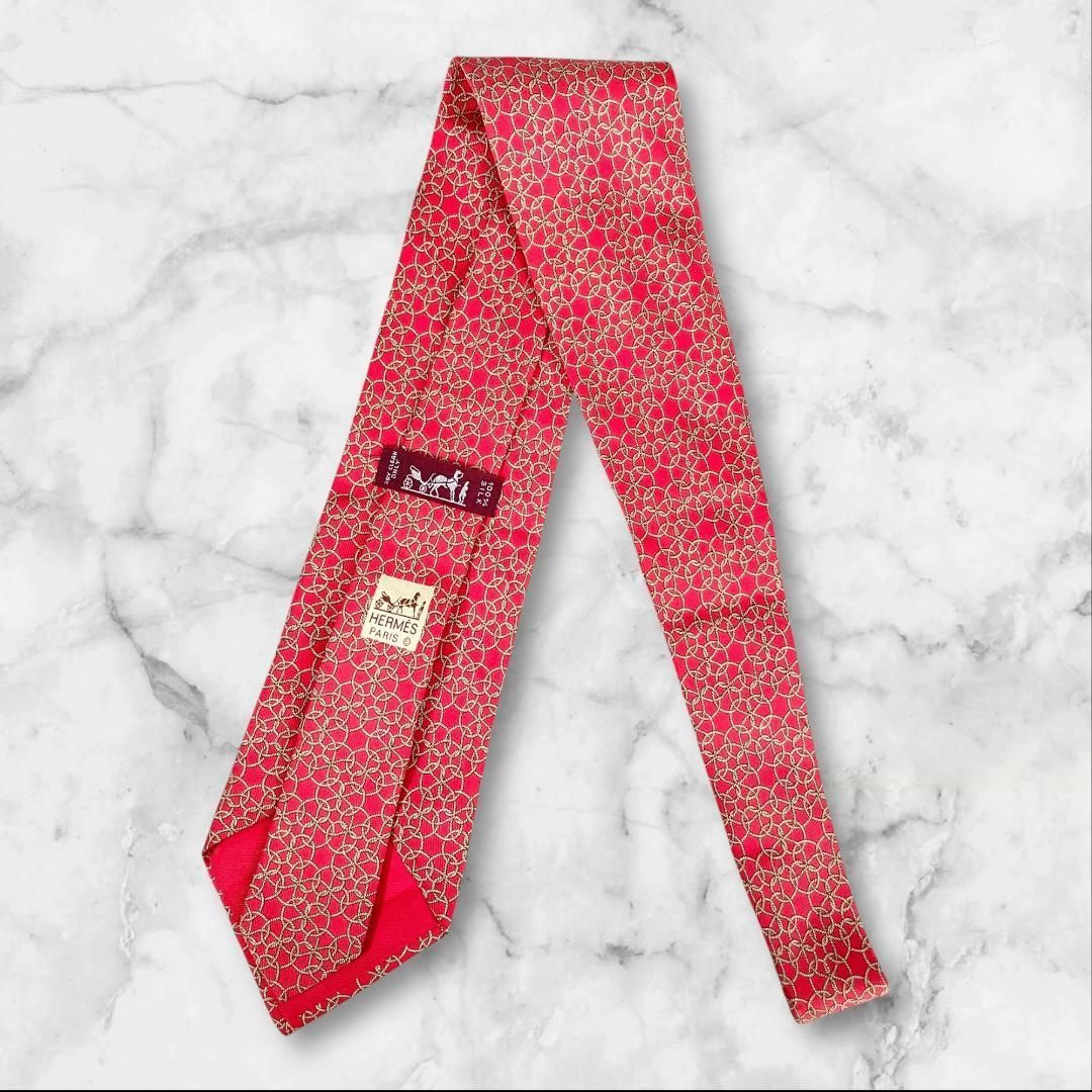 美品 エルメス ネクタイ シルク100％ レッド 総柄 フランス製 - メルカリ