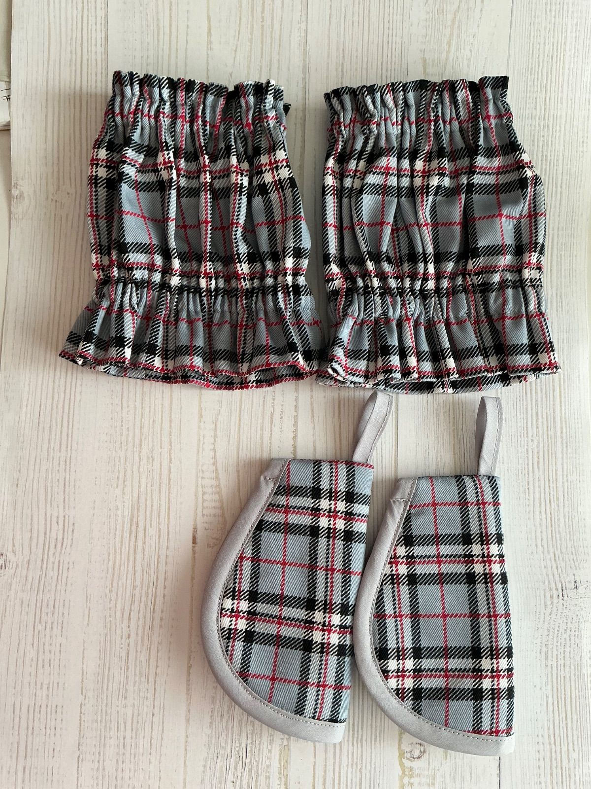 n46)鍋つかみ 2コセット ハンドメイド タータンチェック柄 グレー