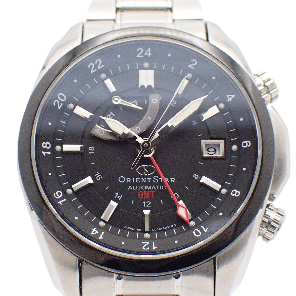 オリエントスター GMT 自動巻き メンズ 腕時計 黒文字盤 純正SSベルト