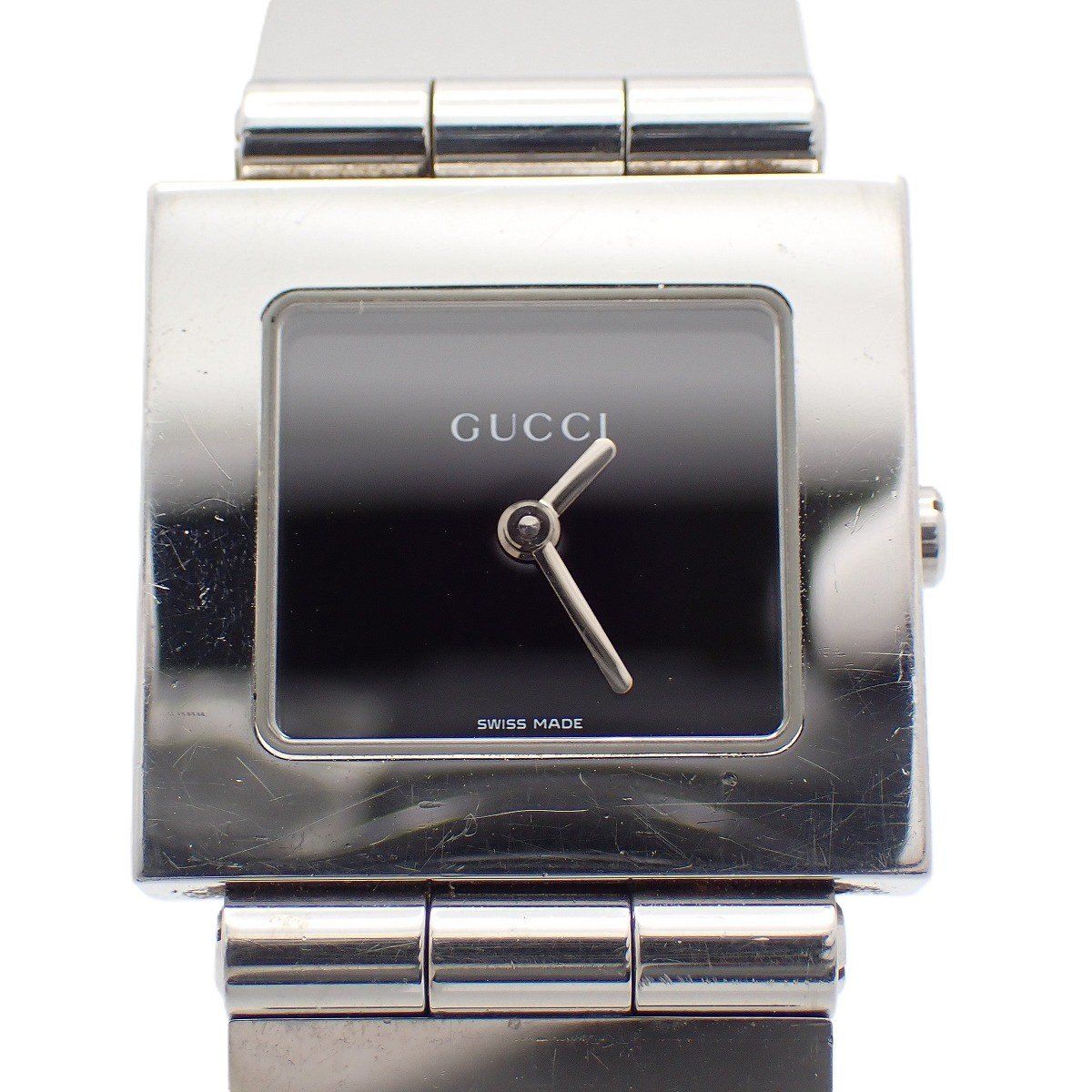 グッチ 600J スクエア型 クォーツ ボーイズ 腕時計 黒文字盤 純正SSベルト【いおき質店】