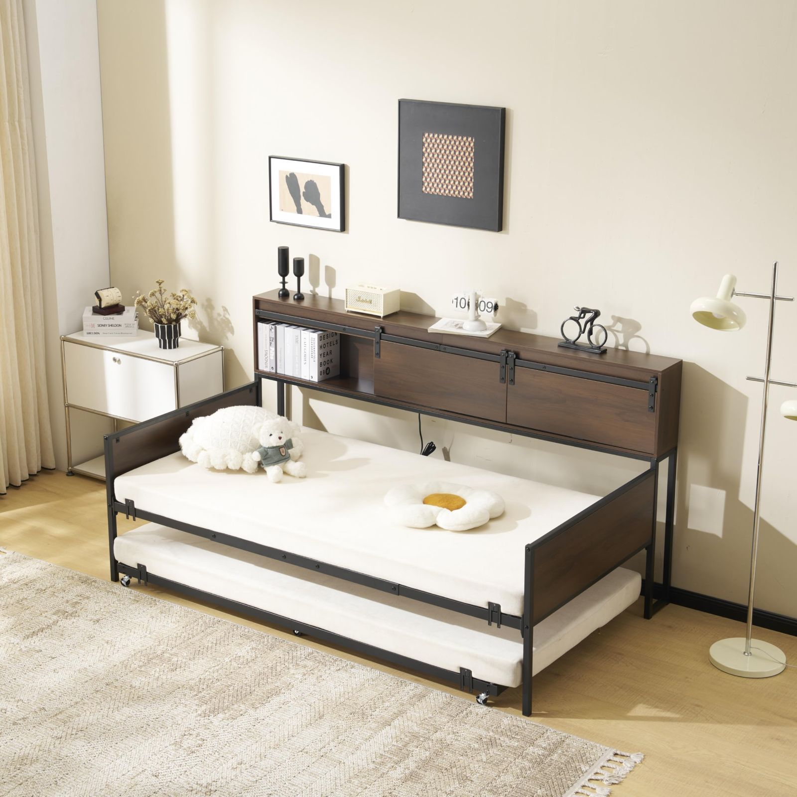 特価セール】親子ベッド 二段 シングル キャスター 【宮棚・コンセント