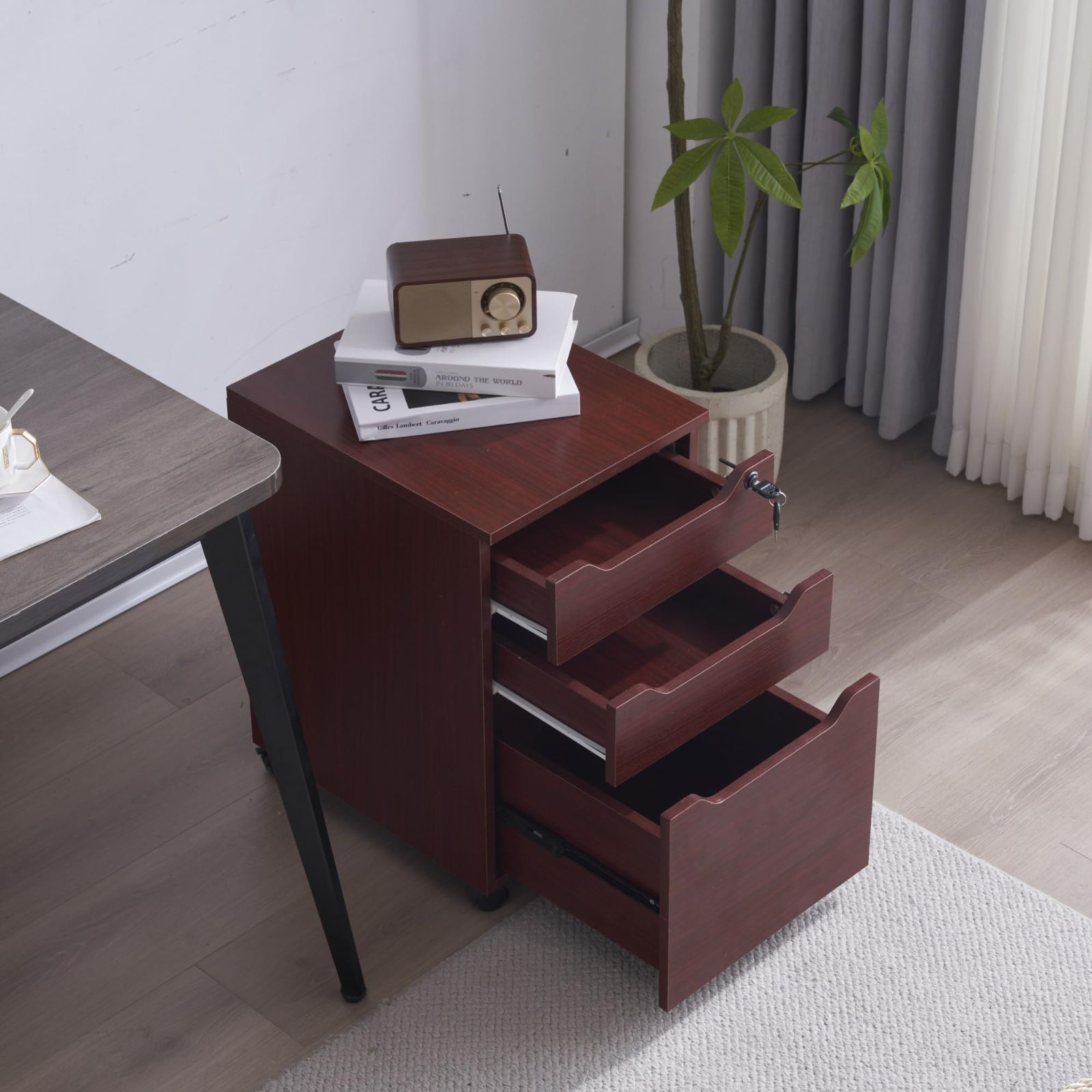 数量限定】デスクワゴン サイドワゴン ラック 鍵付き キャスター付き