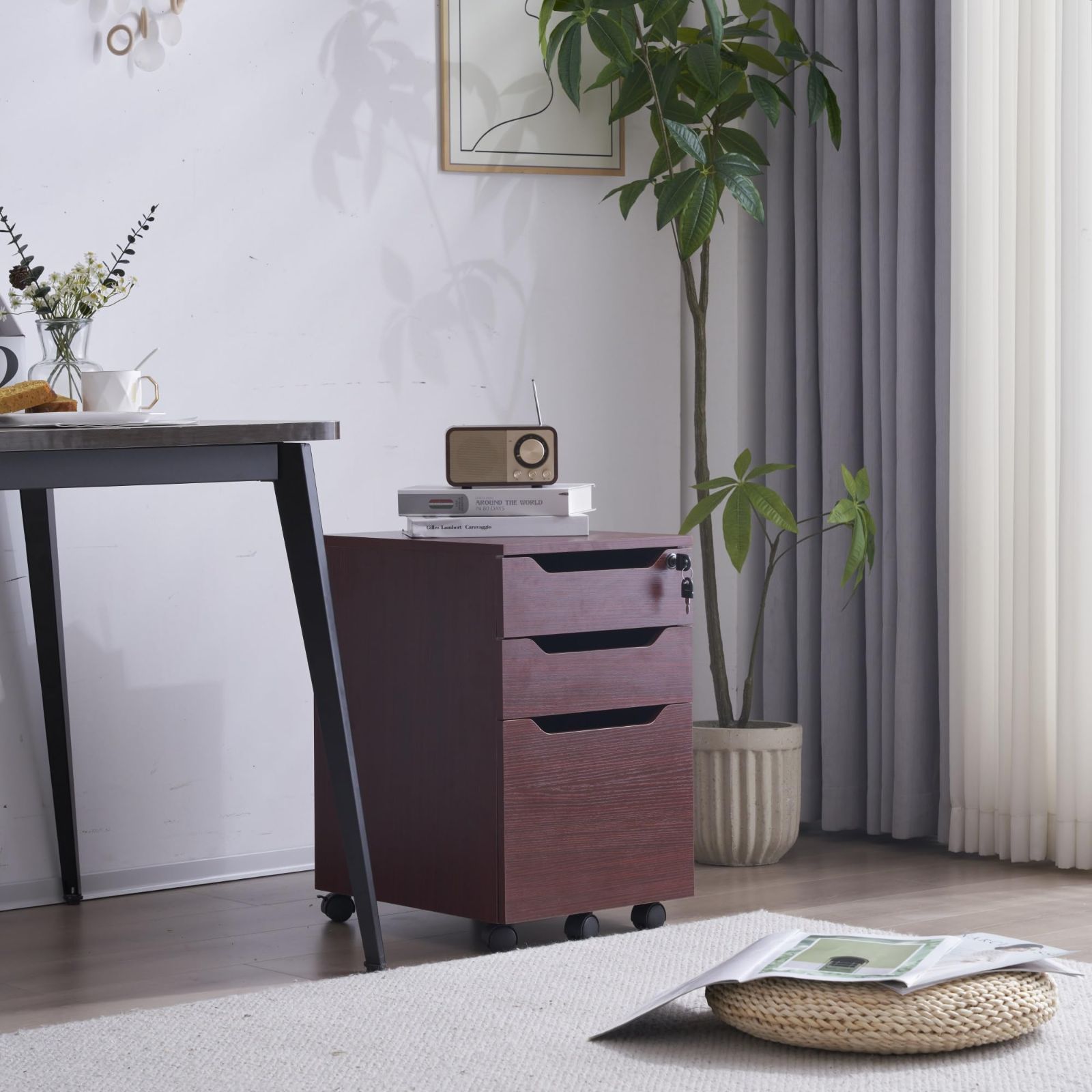 数量限定】デスクワゴン サイドワゴン ラック 鍵付き キャスター付き