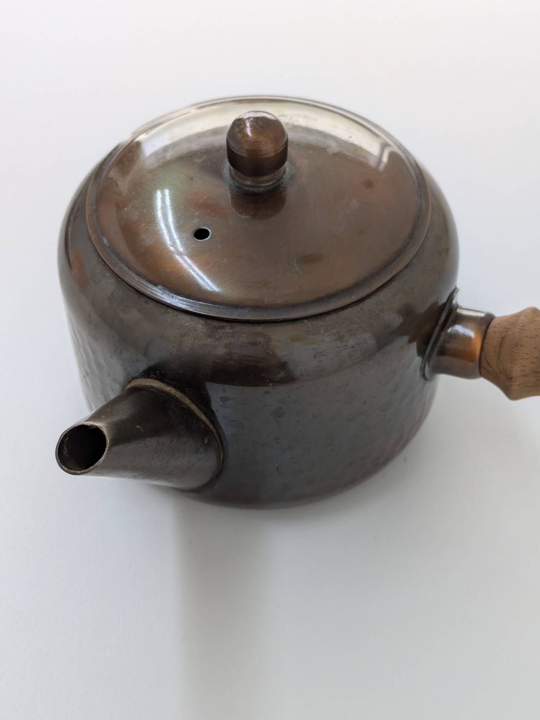 D【保管品】銅器 急須 茶托 5客 一式 煎茶 槌目 打ち出し 純銅 錫引き