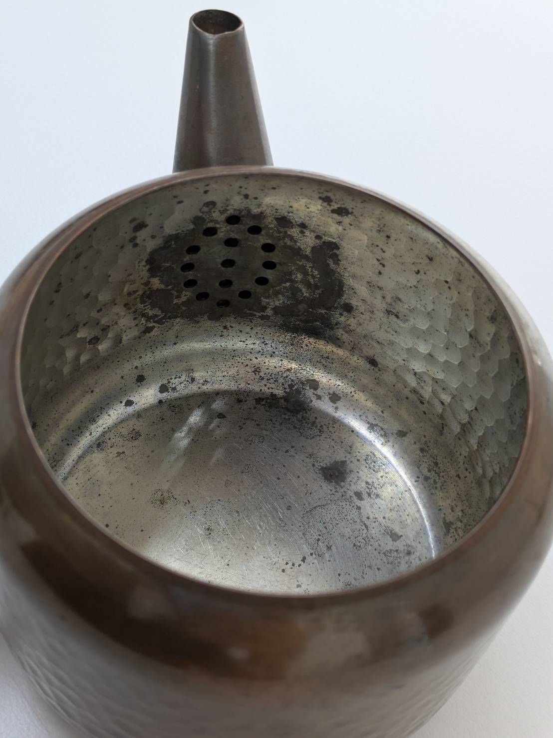 D【保管品】銅器 急須 茶托 5客 一式 煎茶 槌目 打ち出し 純銅 錫引き