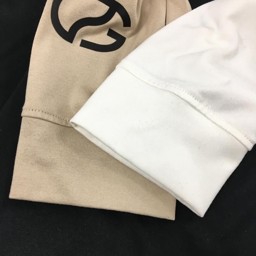 美品】CPG 長袖ポロシャツ 黒×白×ベージュ 袖ロゴプリント メンズ 4(XL